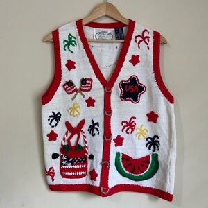 Eagle's Eye Festive Watermelon Knit Vest Vintage 4th of July